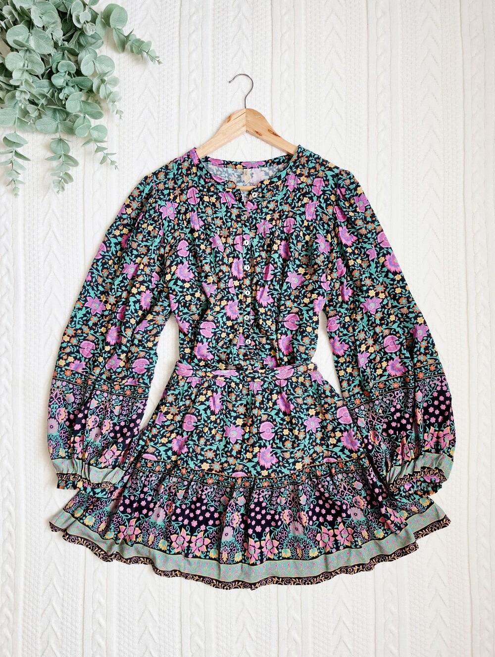Spell & The Gypsy Village Set Long Sleeve Button Down Blouse Mini Skirt Forest L